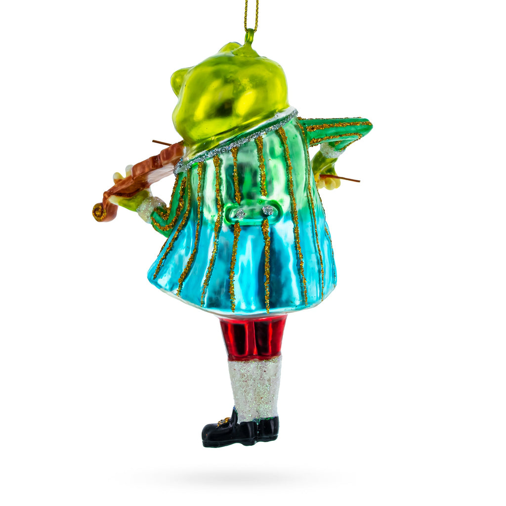 Frog Playing Violin Glass Christmas Ornament