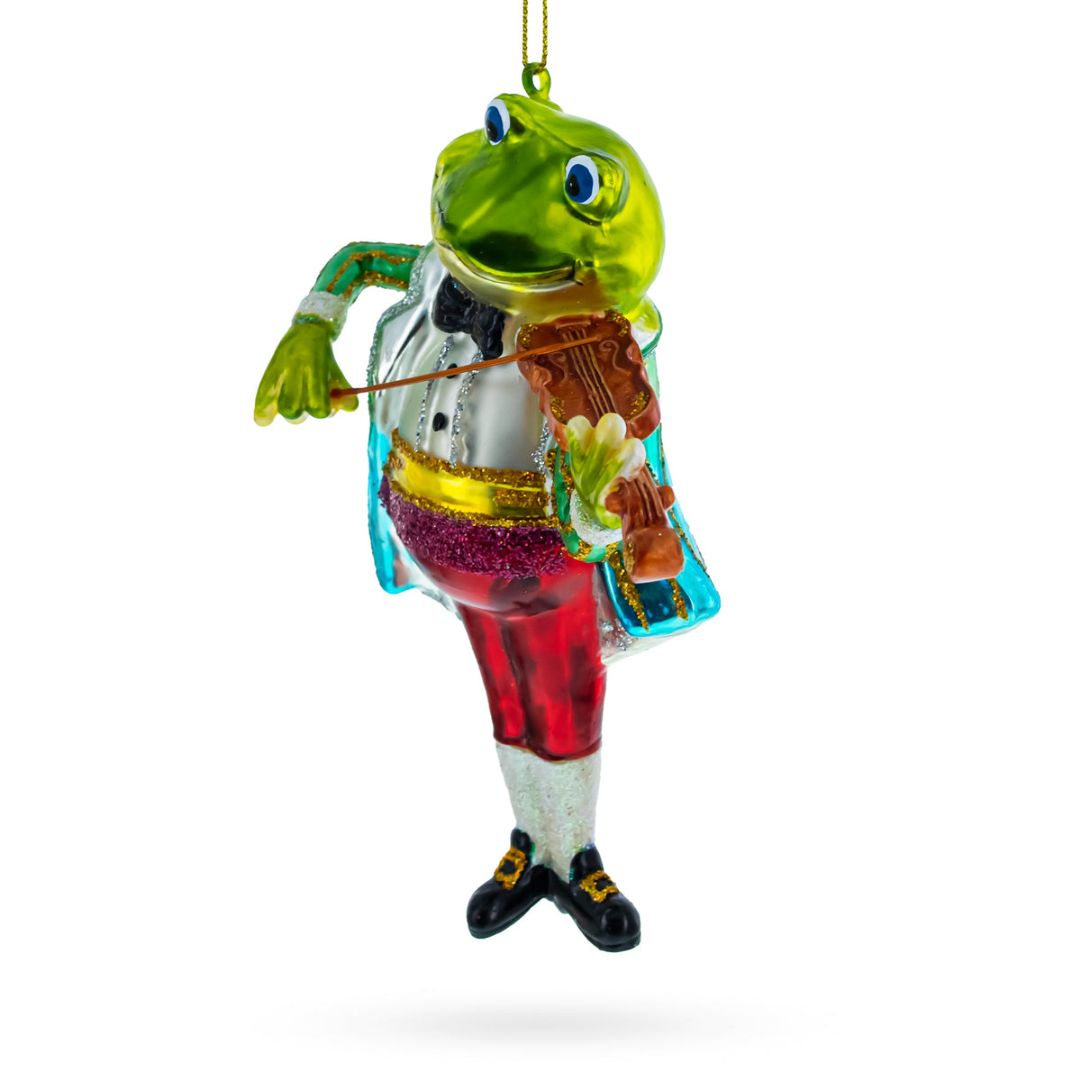 Frog Playing Violin Glass Christmas Ornament