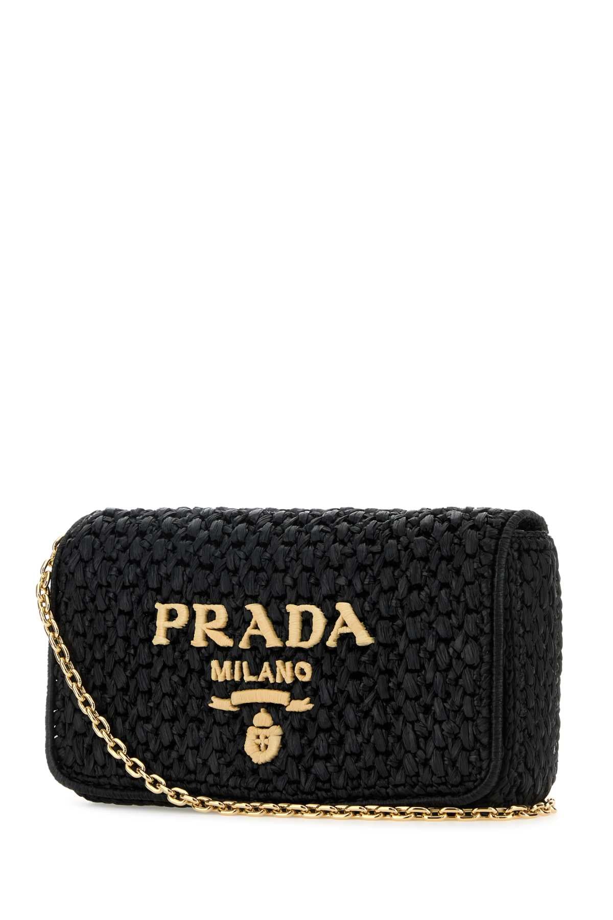 Prada Women Black Raffia Crossbody Bag