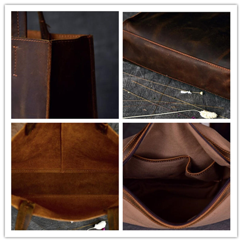 Handmade Tote Bag Crazy Horse Leather Shoulder Bag Shopping Bag