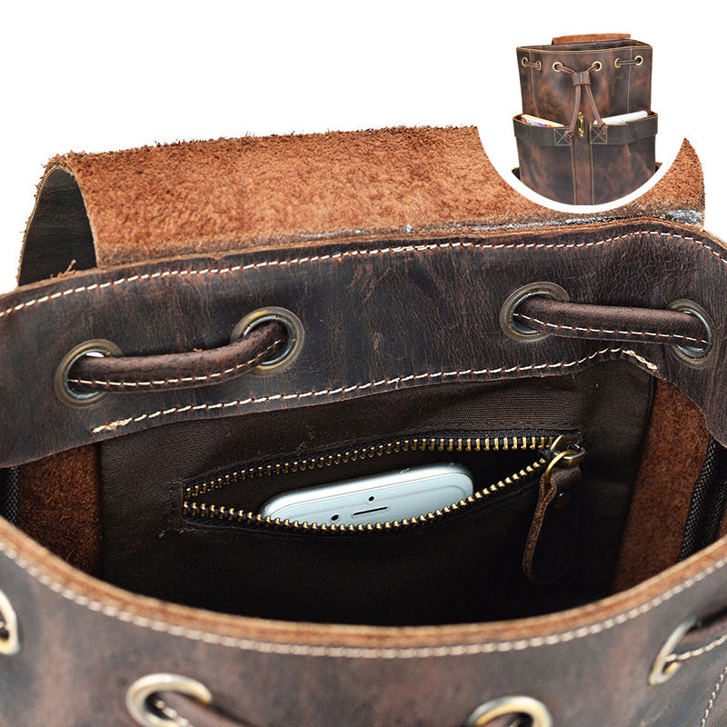 Crazy Horse Leather Travel Backpack Retro Style Full Grain Leather Laptop Backpack For Men