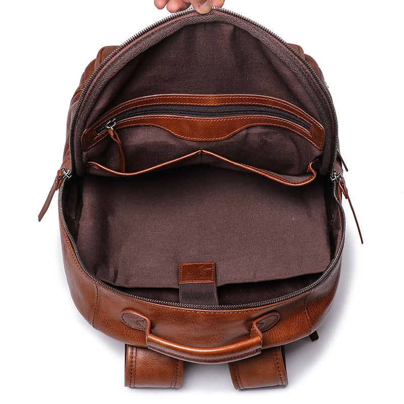 Full Grain Leather Men Backpack Handmade Leather Laptop Backpack Travel Backpack 88120