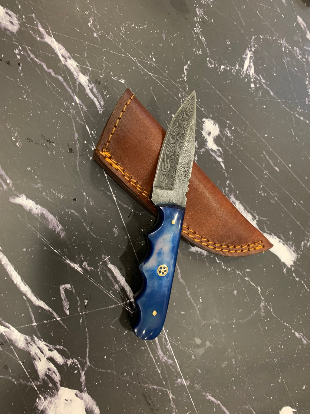 4'' Drop Point Damascus Knife handmade by Titan International Dyed Bone Handle TD-111