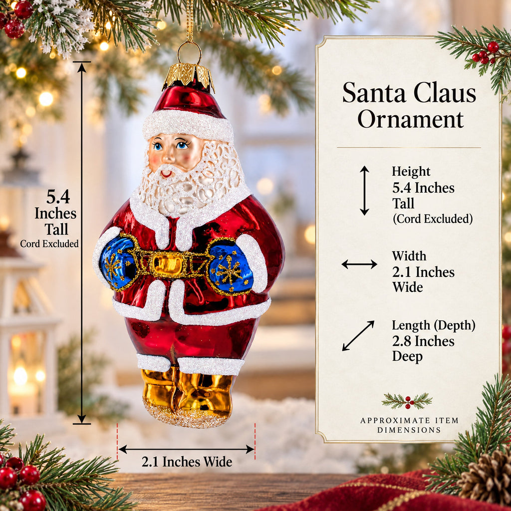 Santa with Blue Mittens Glass Christmas Ornament