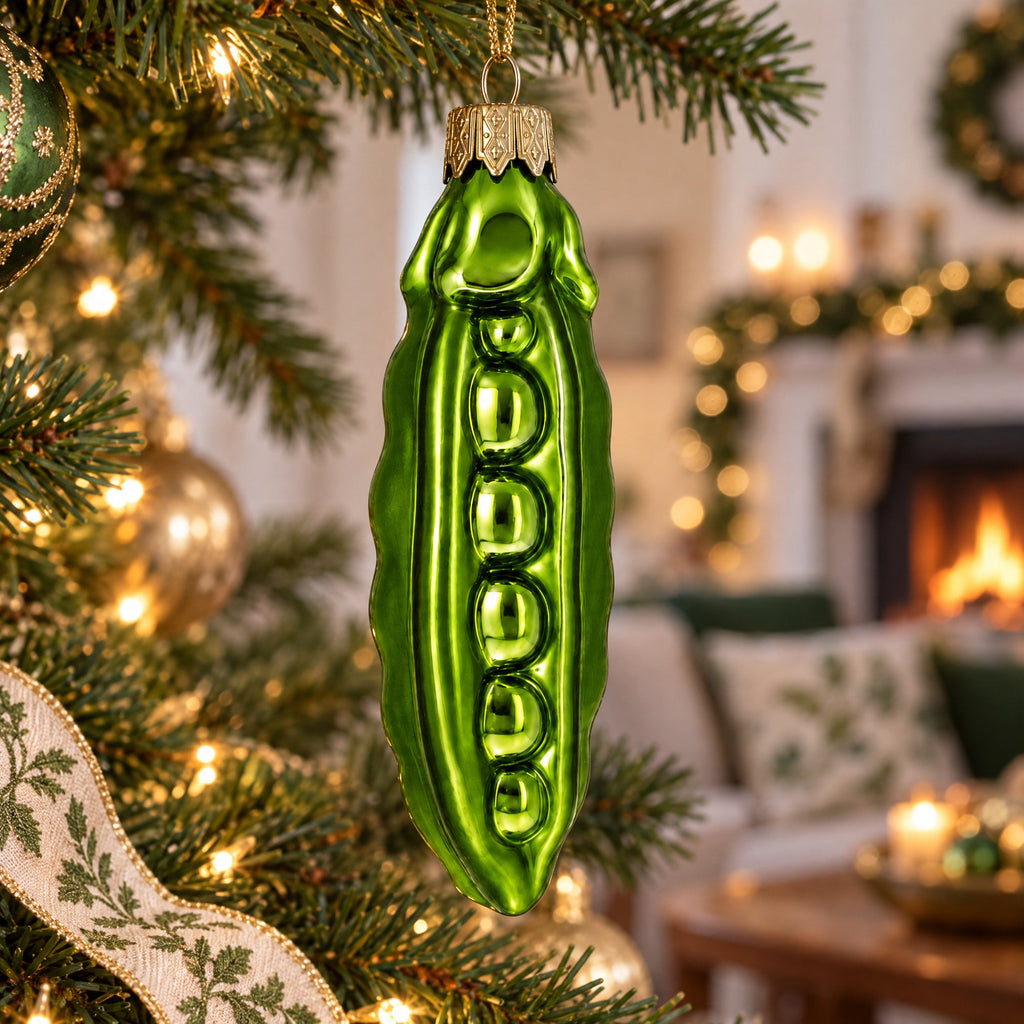 Green Pea Pod Glass Christmas Ornament