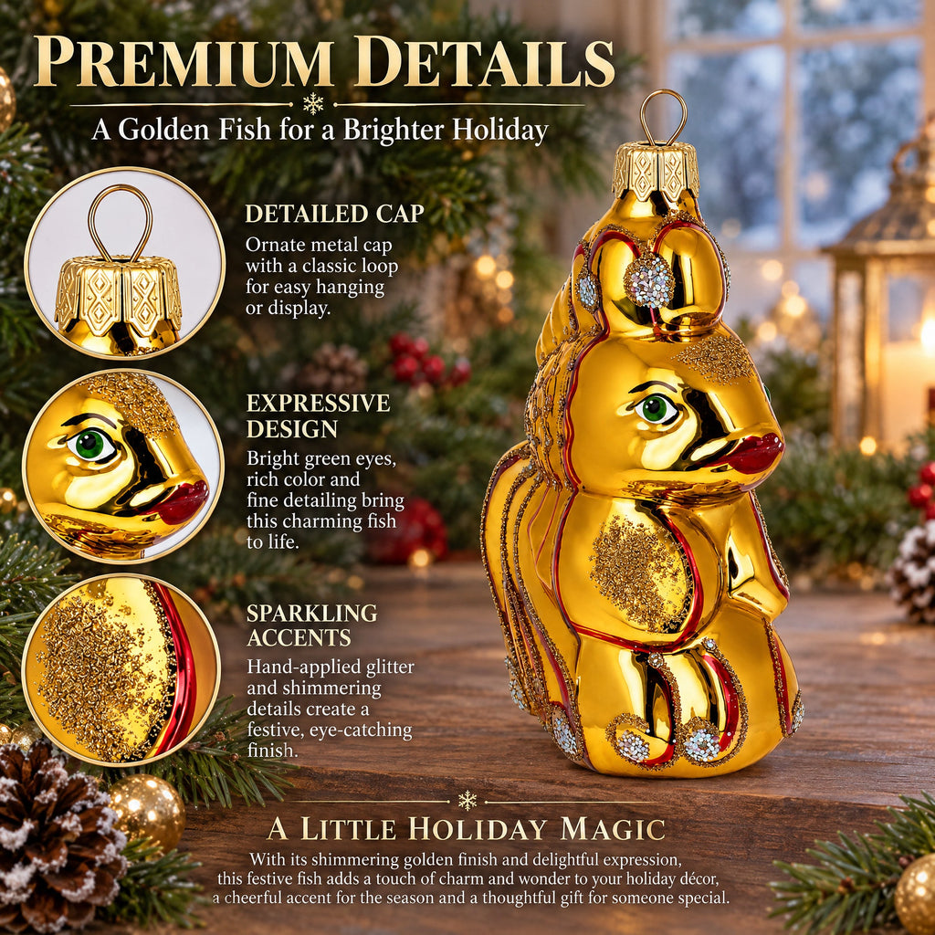 Shiny Goldfish with Scales Glass Christmas Ornament