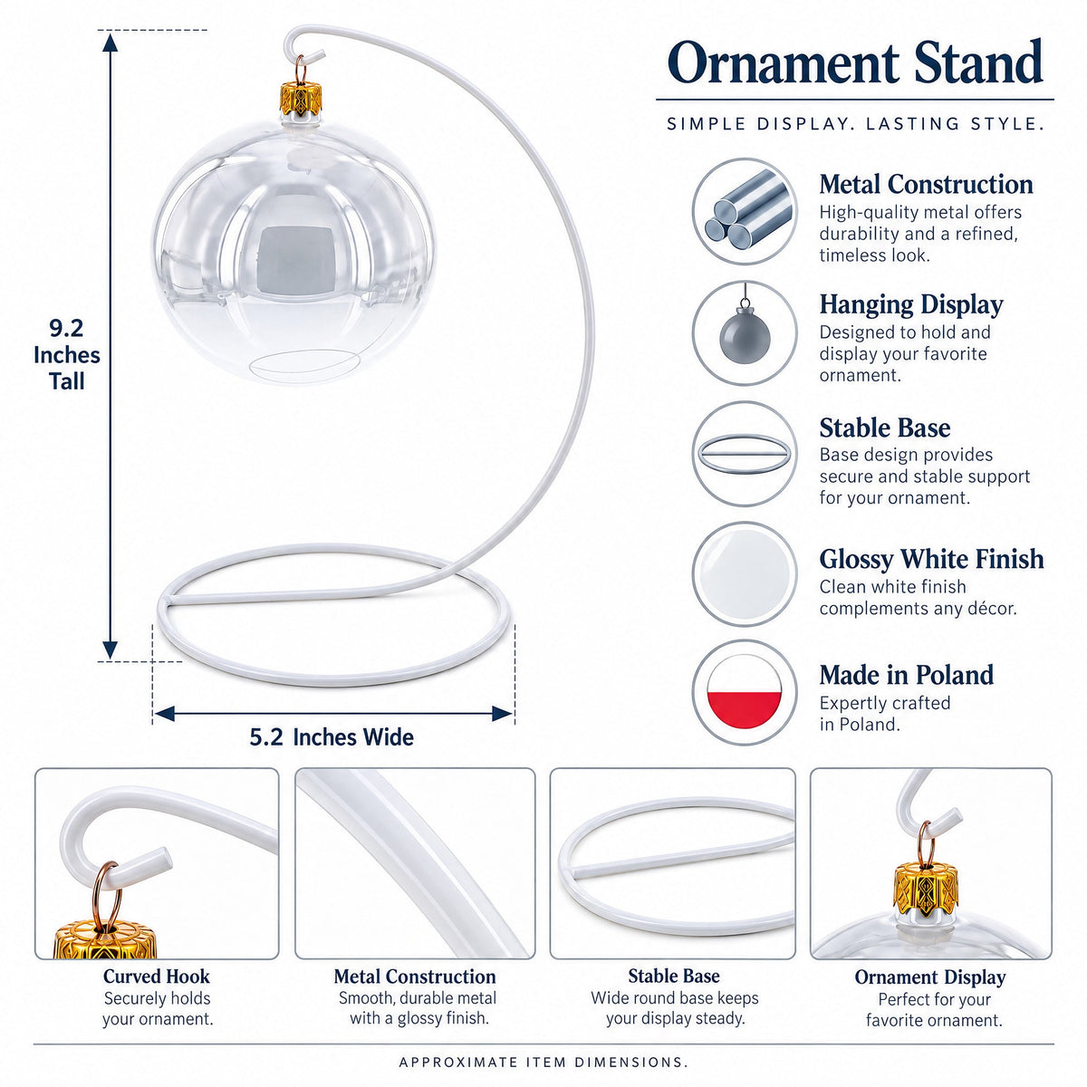Open Frame White Painted Metal Ornament Display Stand 9.2 Inches