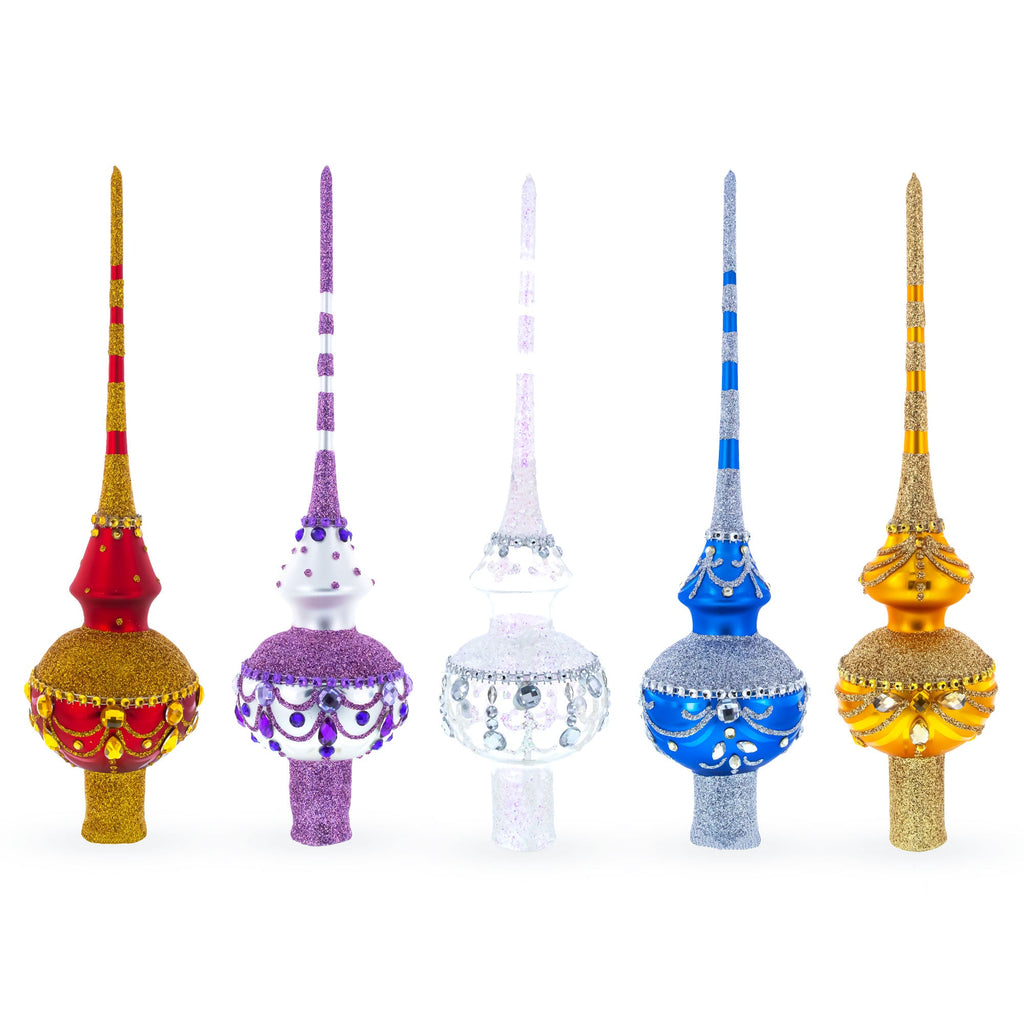 Pearl Drops on White Chandelier Clear Glass Christmas Tree Topper 11 Inches