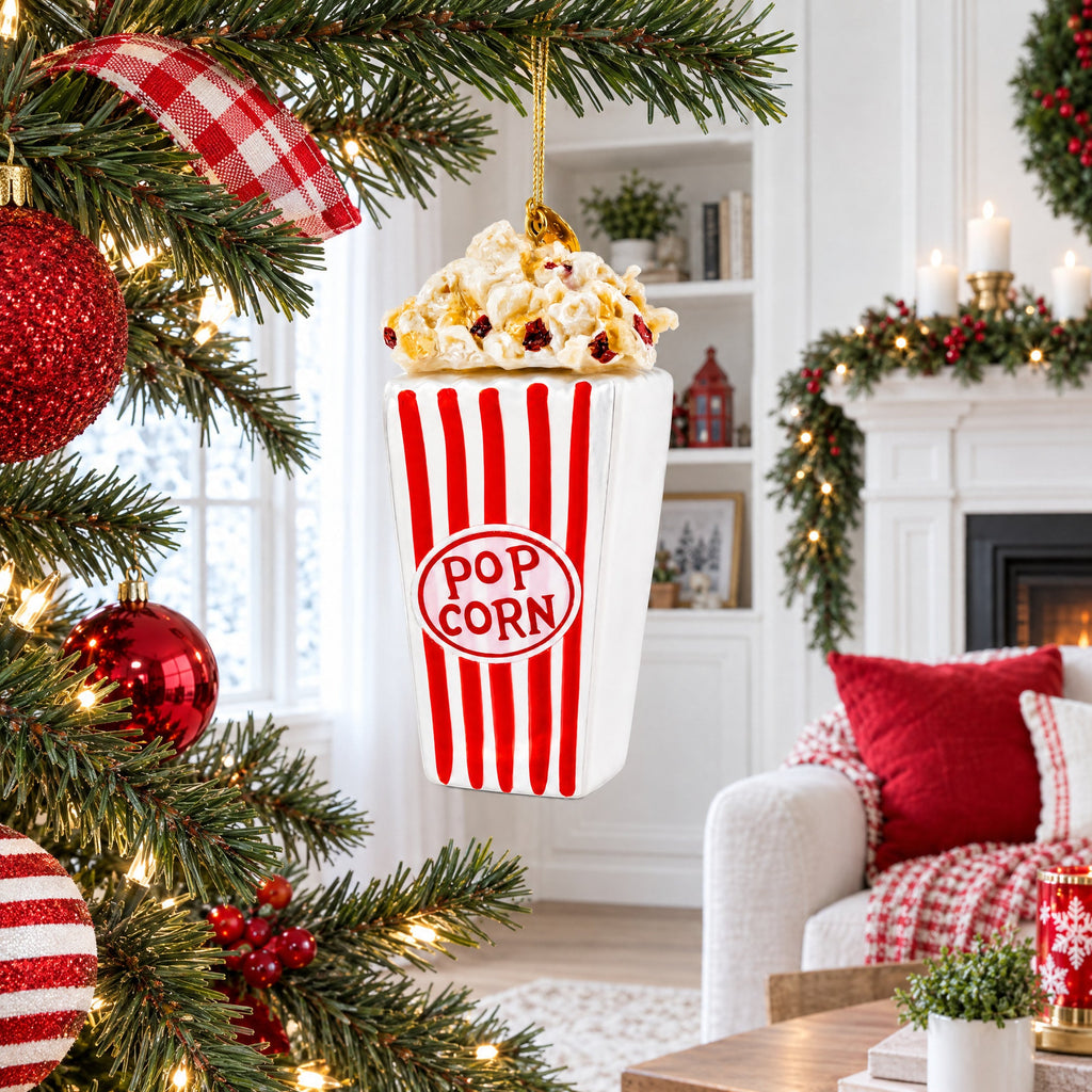 Popcorn Bucket Glass Christmas Ornament