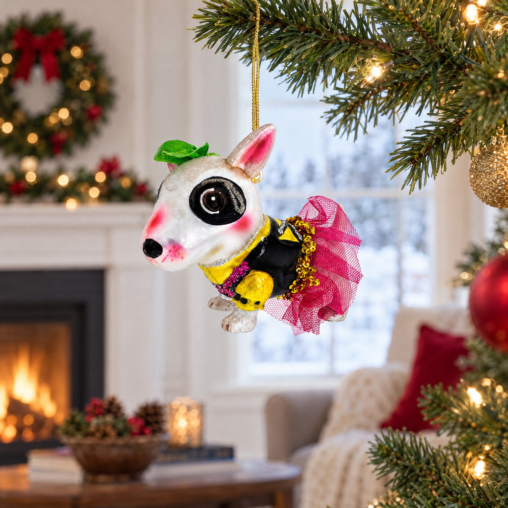 Pitbull Glass Christmas Ornament