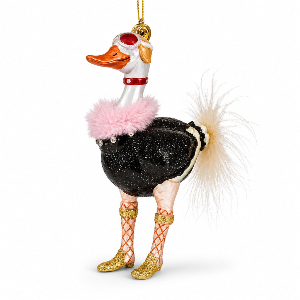 Ostrich Chic Glass Christmas Ornament