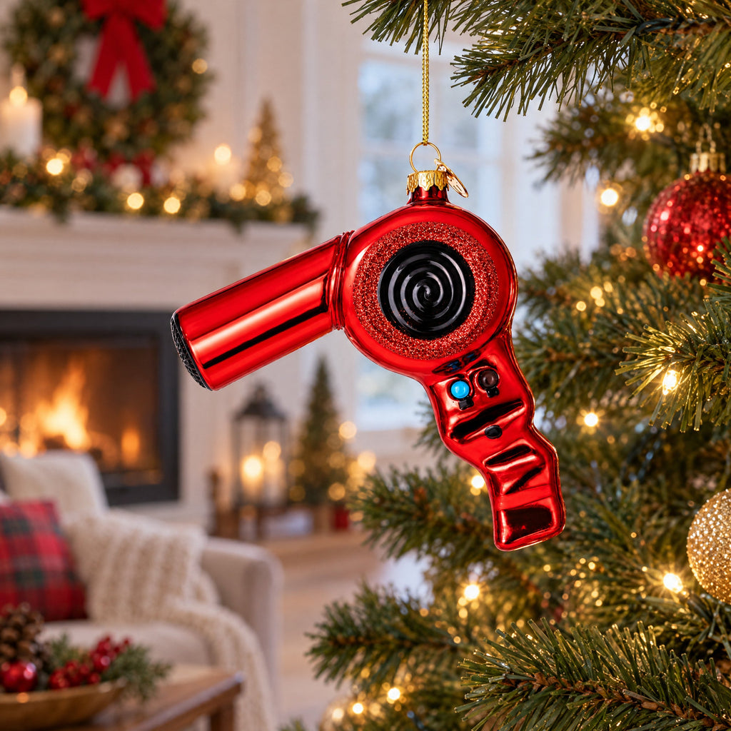 Hair Dryer Glass Christmas Ornament