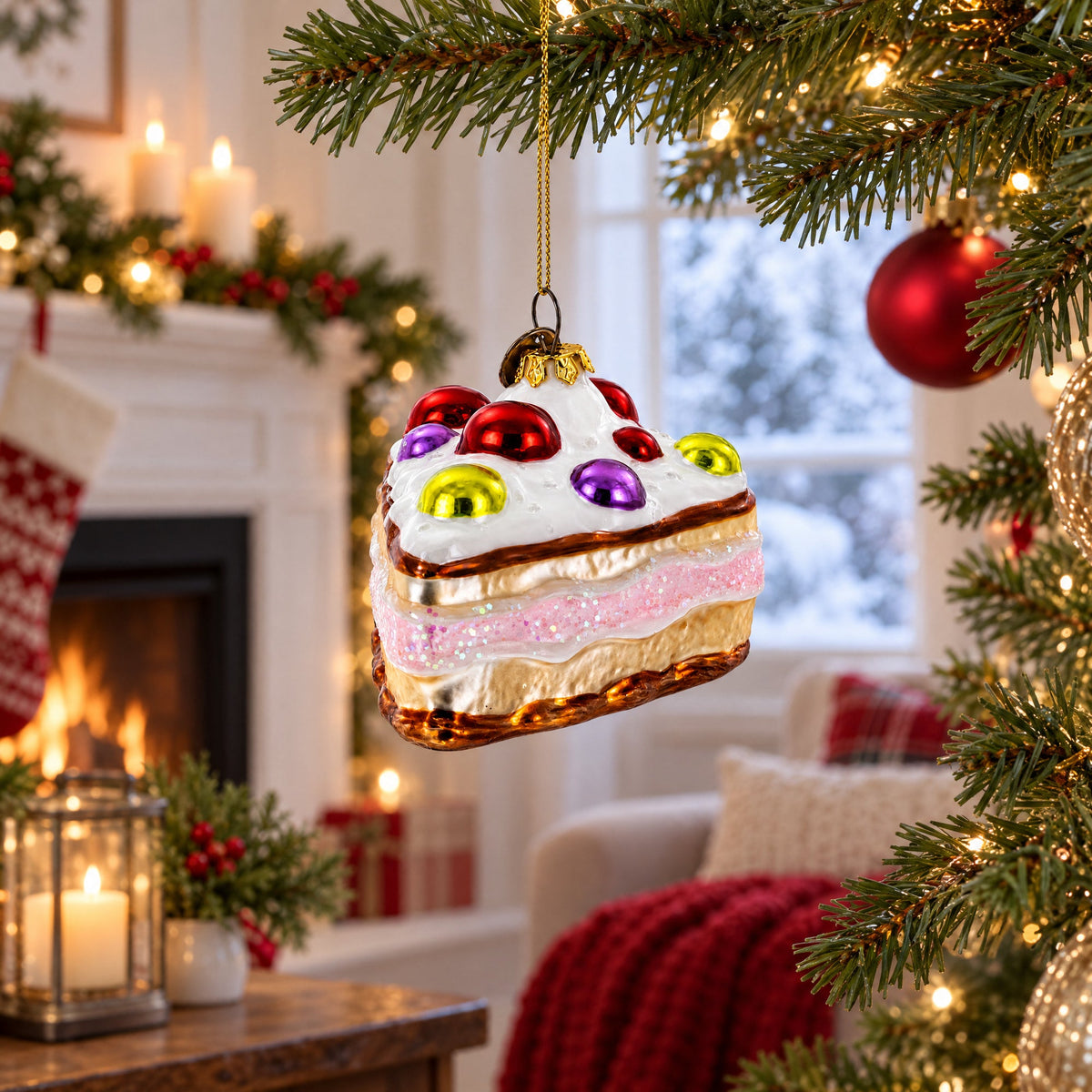 Cherry Cake Glass Christmas Ornament