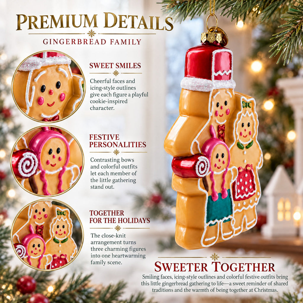 Gingerbread Family Glass Christmas Ornament