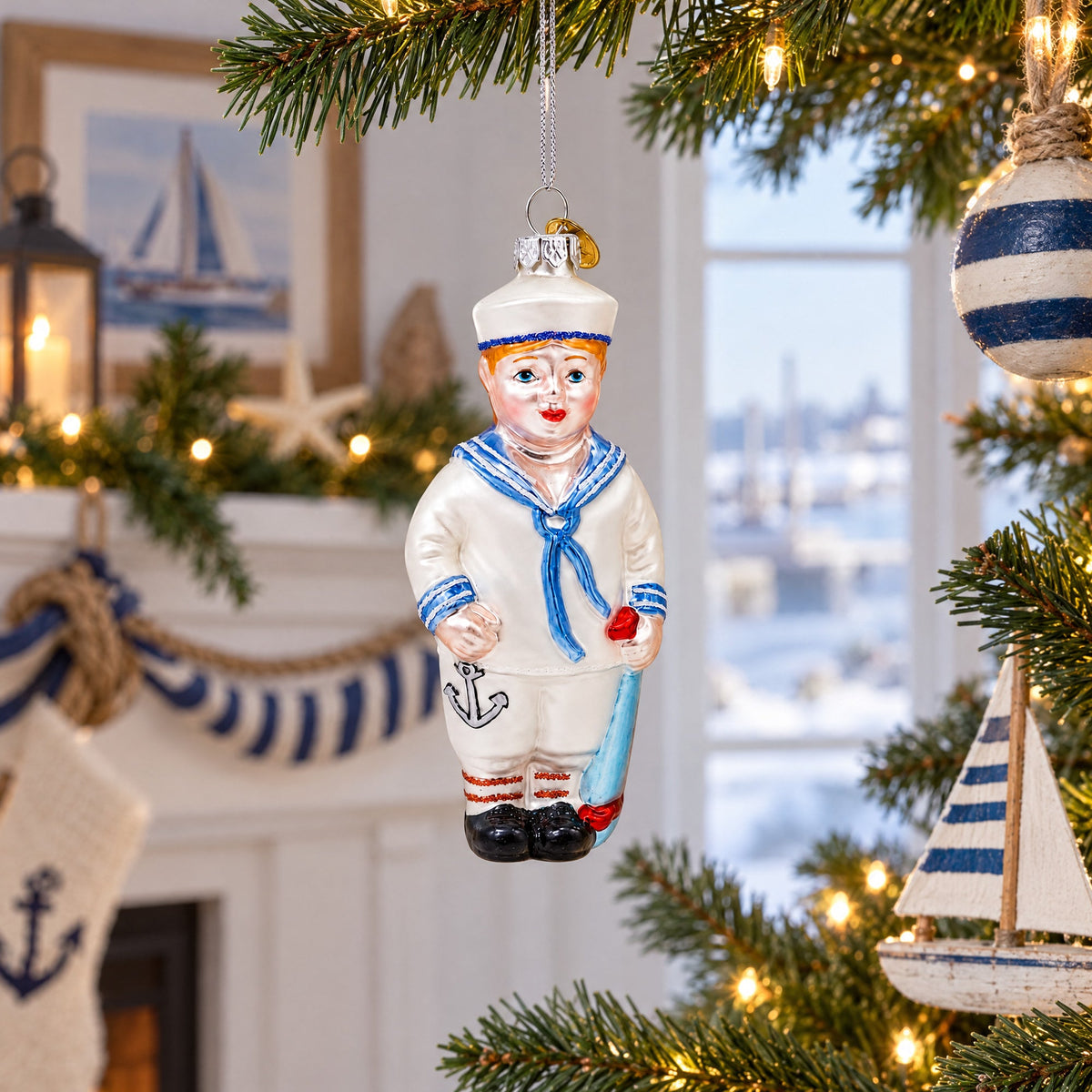 Nautical Sailor Glass Christmas Ornament