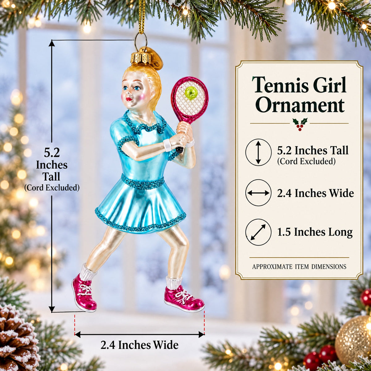 Athletic Girl Playing Tennis Glass Christmas Ornament