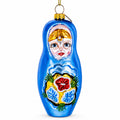 Blue Doll with Flower Glass Christmas Ornament