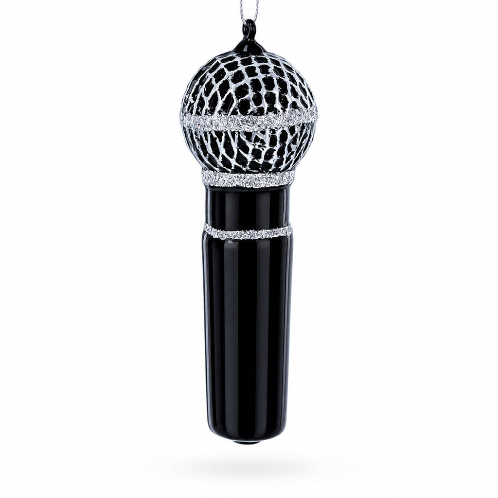 Black Microphone Glass Christmas Ornament
