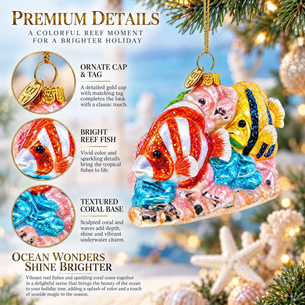 Coral Reef Fishes Glass Christmas Ornament