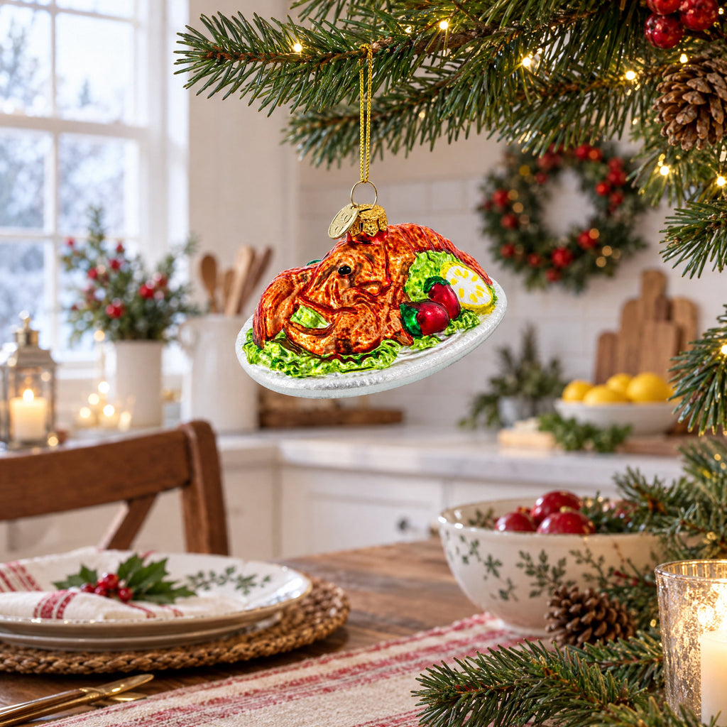 Red Lobster Plate Glass Christmas Ornament