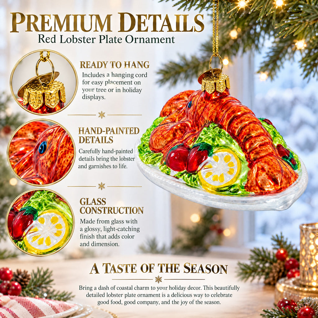 Red Lobster Plate Glass Christmas Ornament