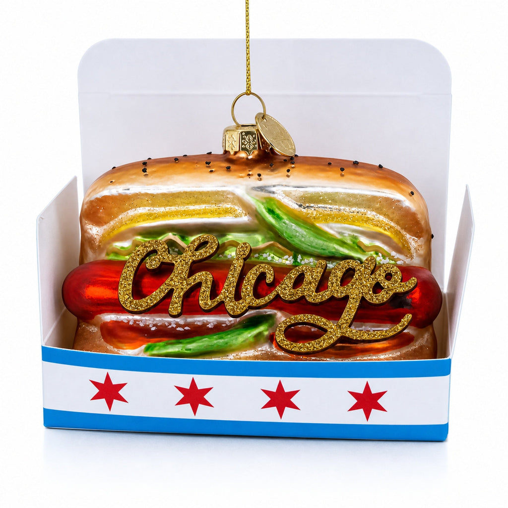 Chicago Style Hot Dog Glass Christmas Ornament