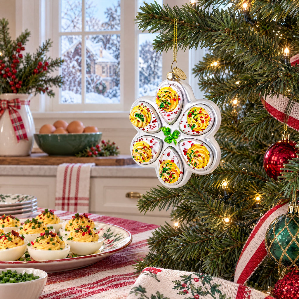 Deviled Egg Platter Glass Christmas Ornament