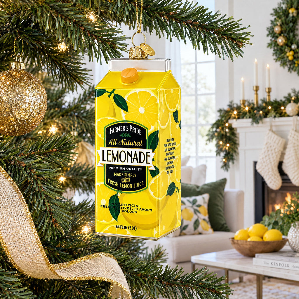 Lemonade Carton Glass Christmas Ornament