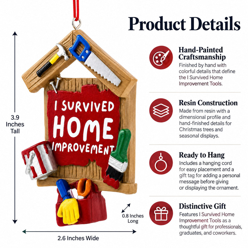 I Survived Home Improvement Sign with Tools Resin Christmas Ornament