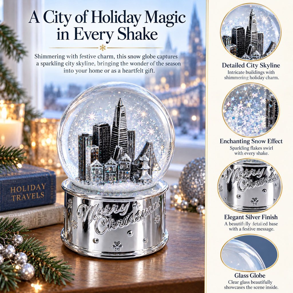 San Francisco Landmarks with Silver Base Glass Water Snow Globe