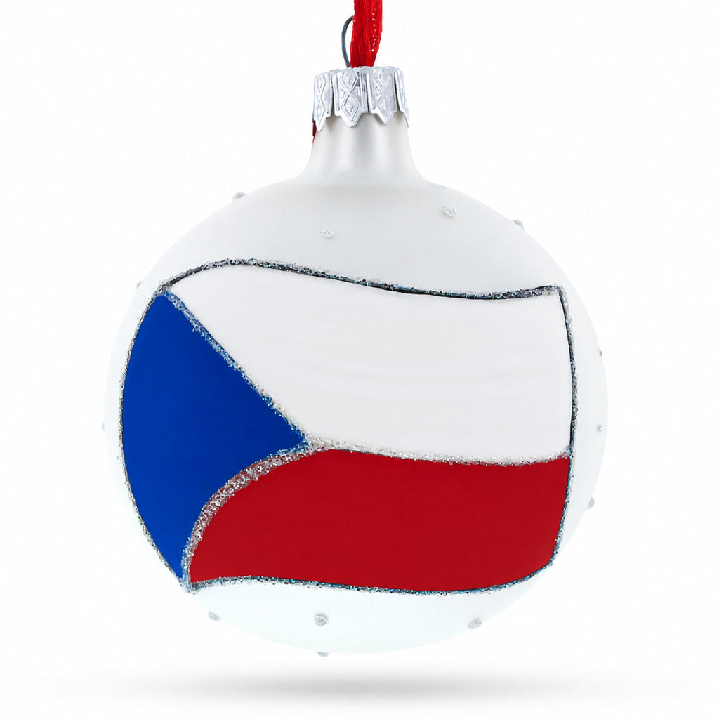 Flag of Czech Republic Glass Ball Christmas Ornament 3.25 Inches