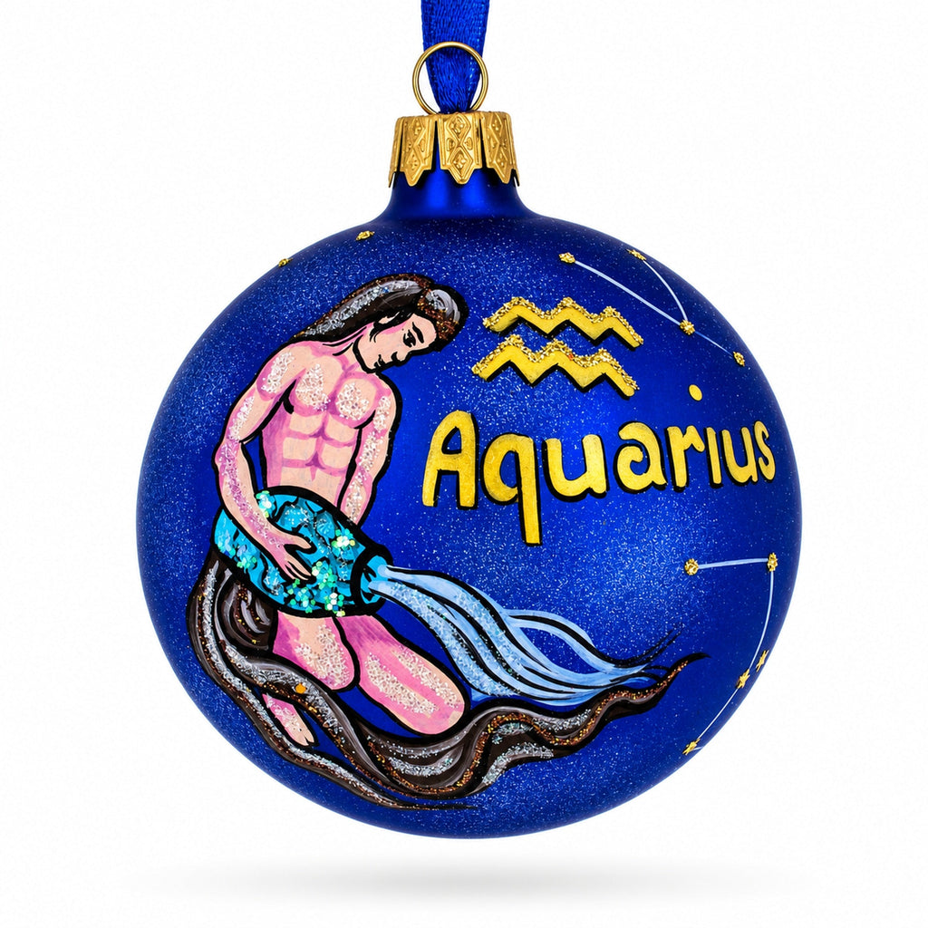 Aquarius Zodiac Horoscope Sign Glass Ball Christmas Ornament 3.25 Inches