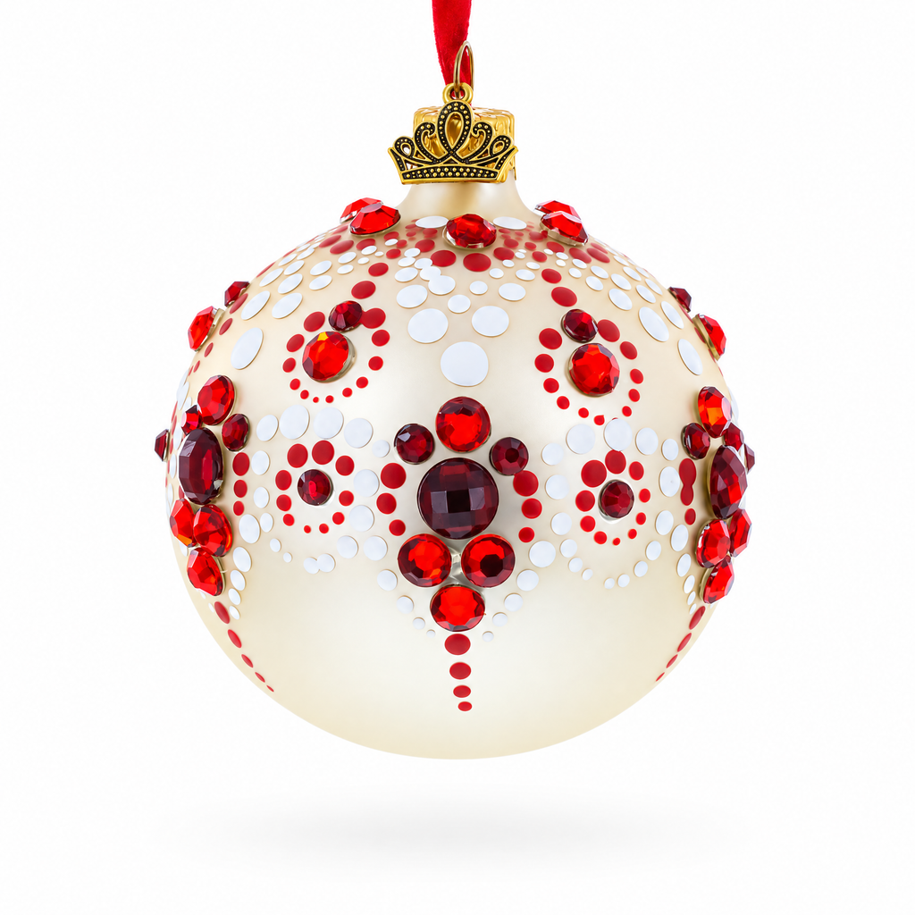 Red and Crystal Droplets Festive Glass Ball Christmas Ornament 3.25 Inches