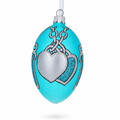 American Art Nouveau Jeweled Double Heart Pendant Glass Egg Christmas Ornament 4 Inches