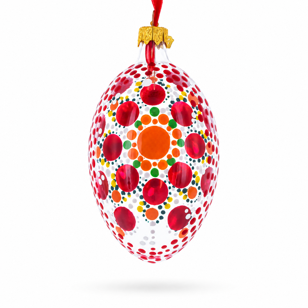 Red Poppy Floral Glass Egg Ornament 4 Inches