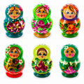Set of 2 Wooden Floral Nesting Dolls - Green Matryoshka Salt Shakers