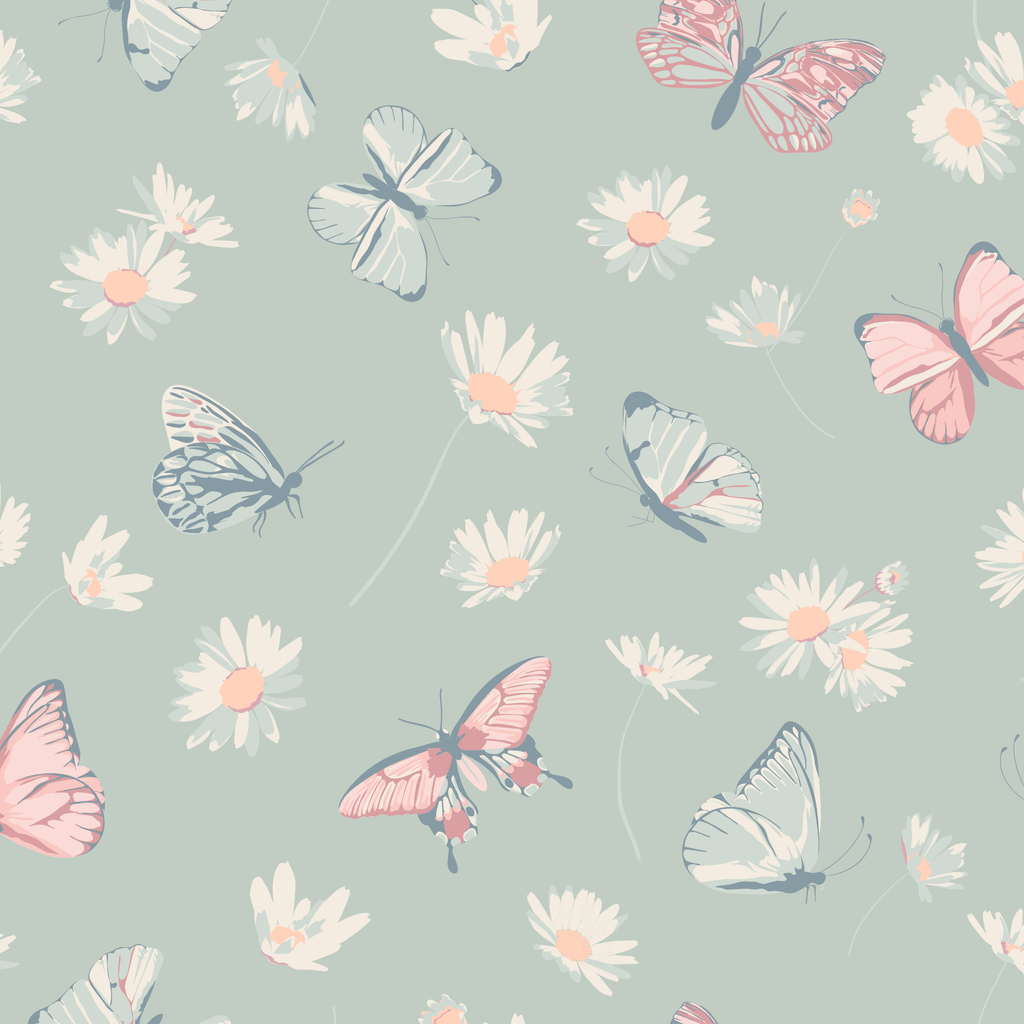 Mint Butterfly Daisy Bamboo Ruffle Baby Footie