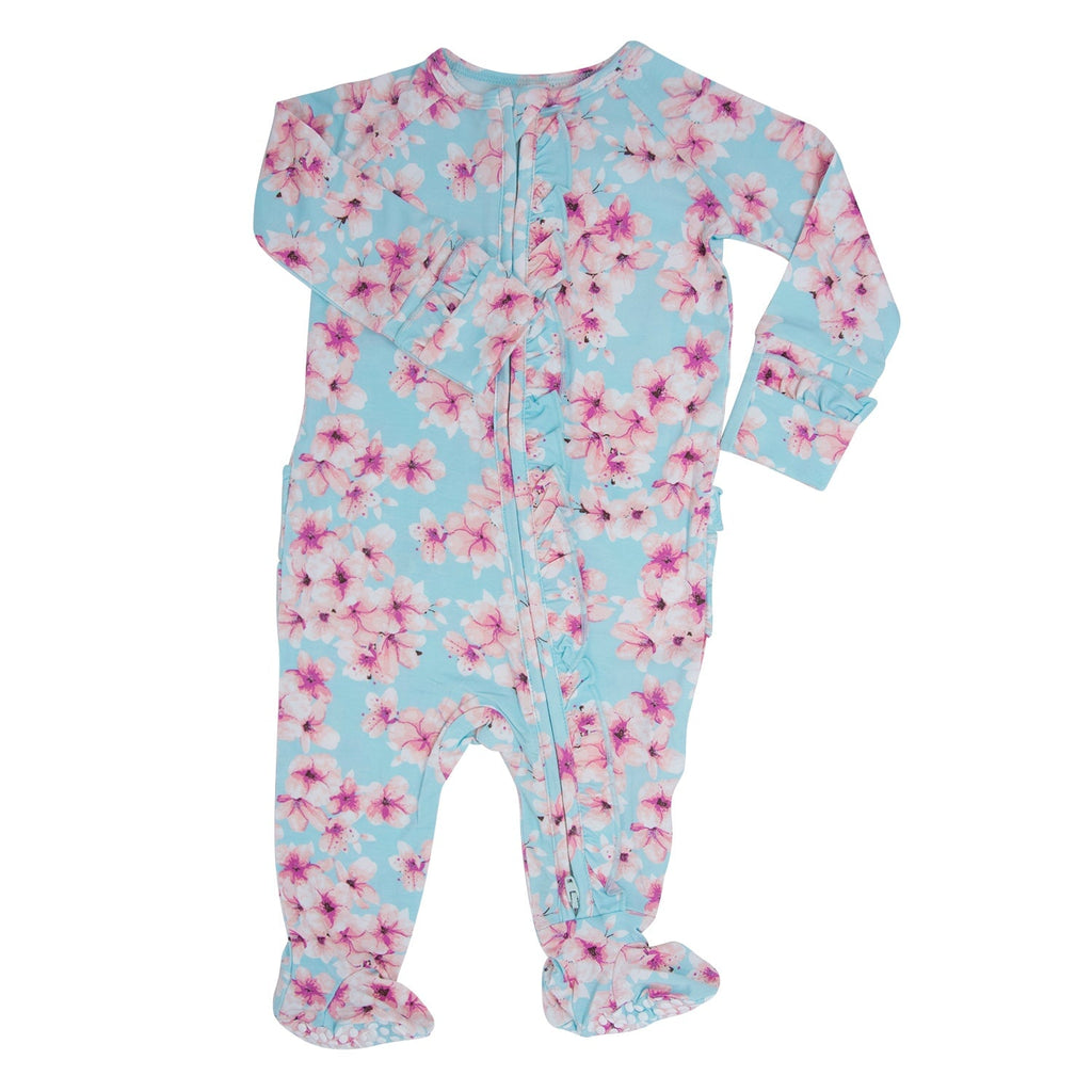 Pretty Pink Floral Ruffle Footie