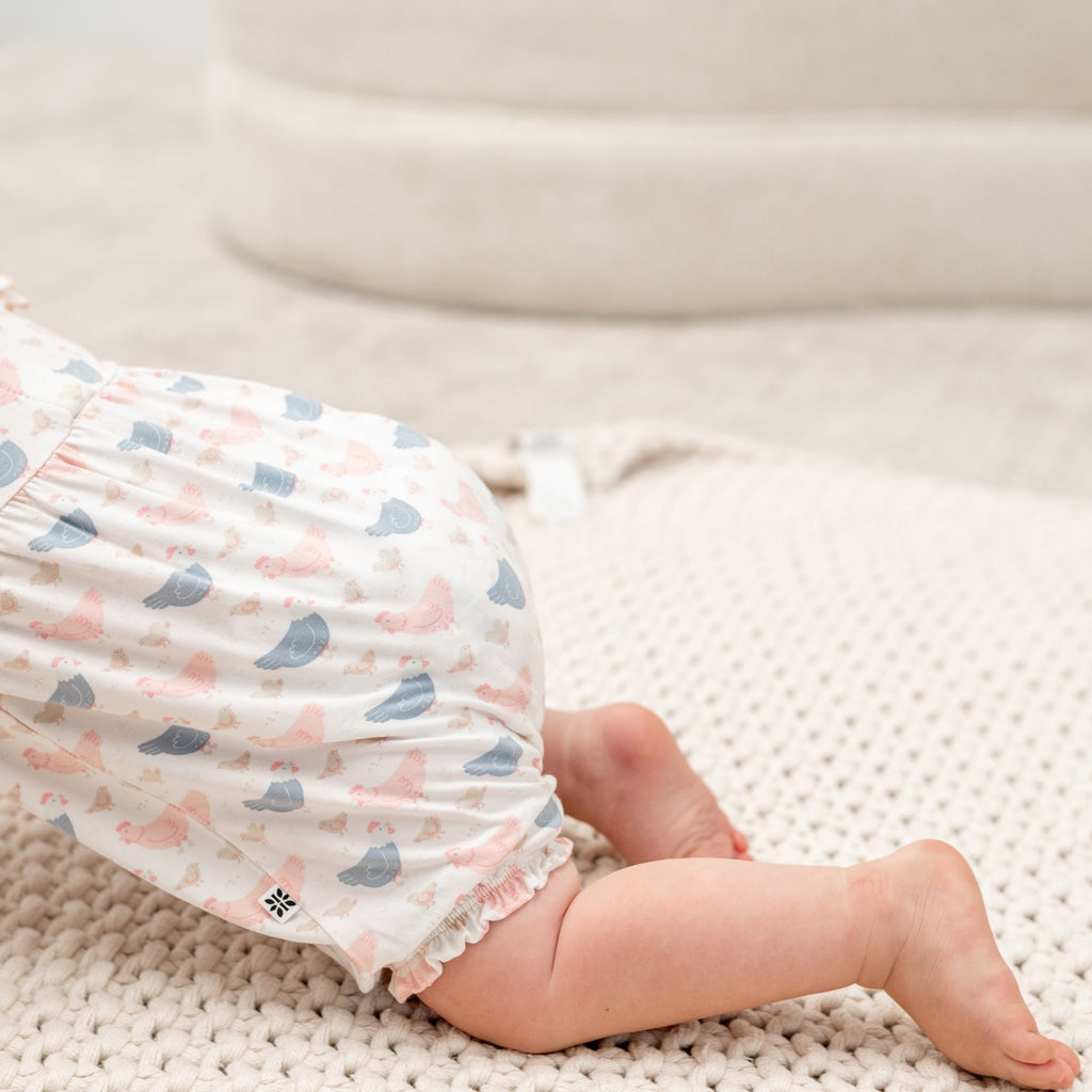Pink Farm Hens Bamboo Ruffle Romper