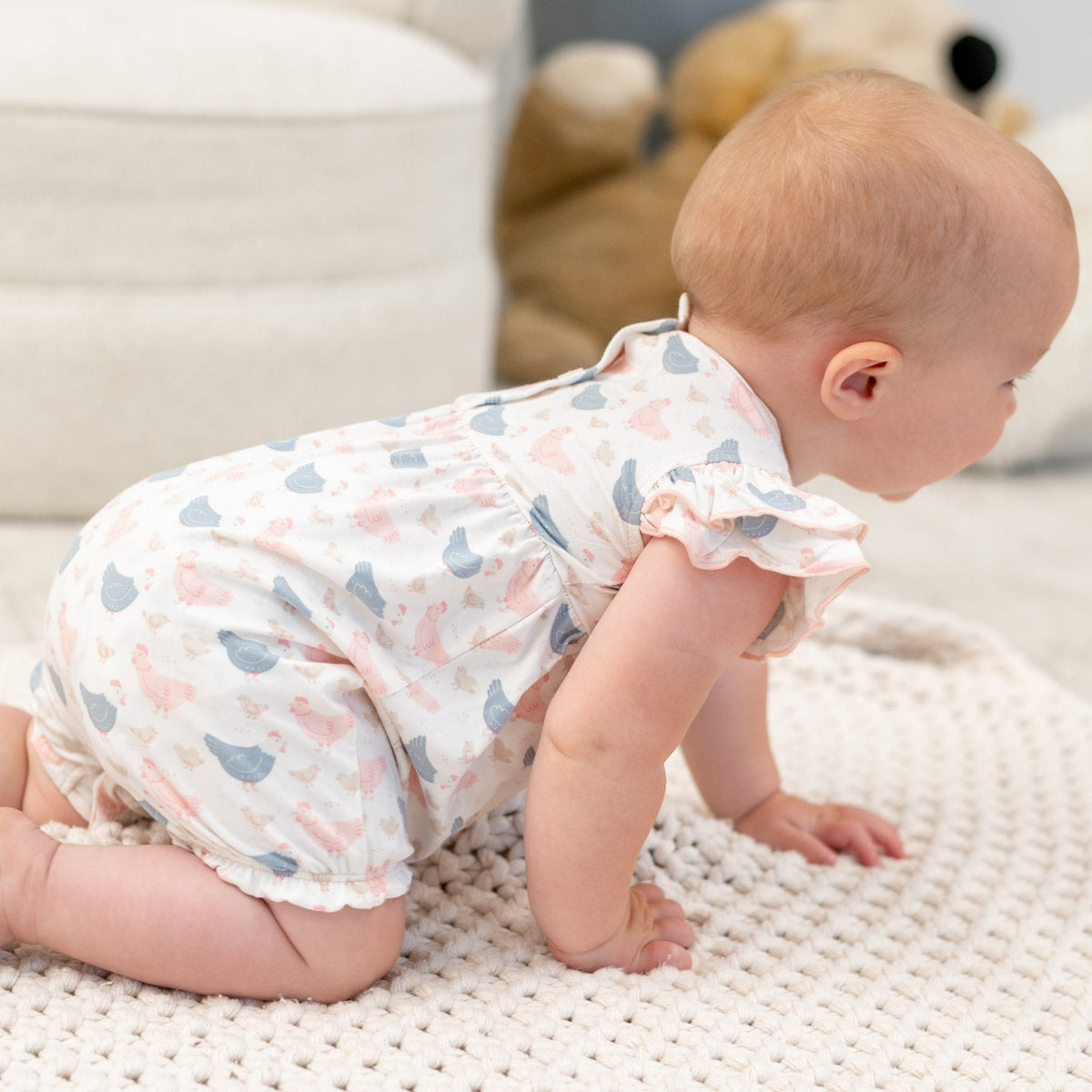 Pink Farm Hens Bamboo Ruffle Romper