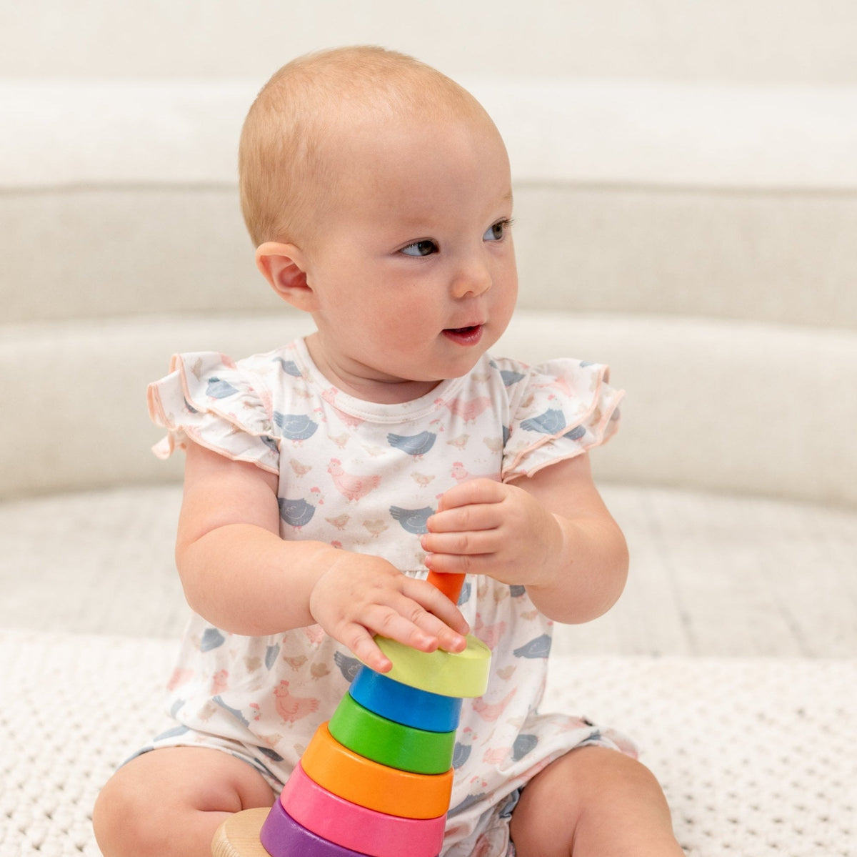 Pink Farm Hens Bamboo Ruffle Romper